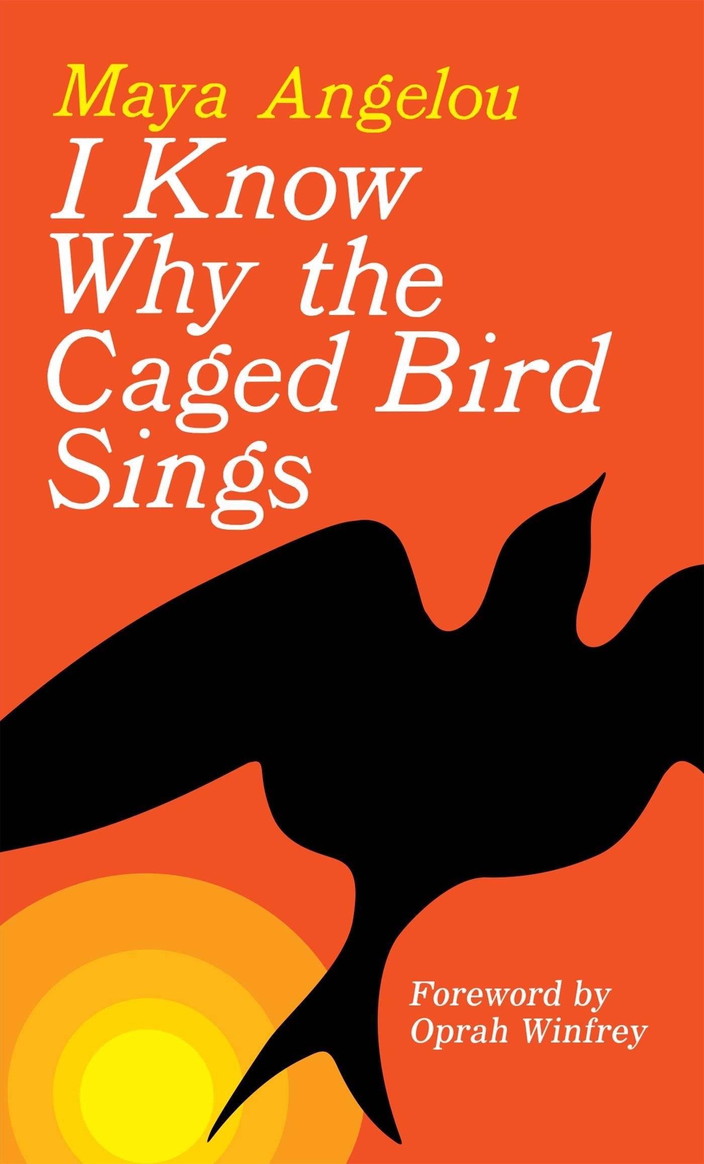Orange book cover with a yellow gradient sun and the silhouette of a black bird flying